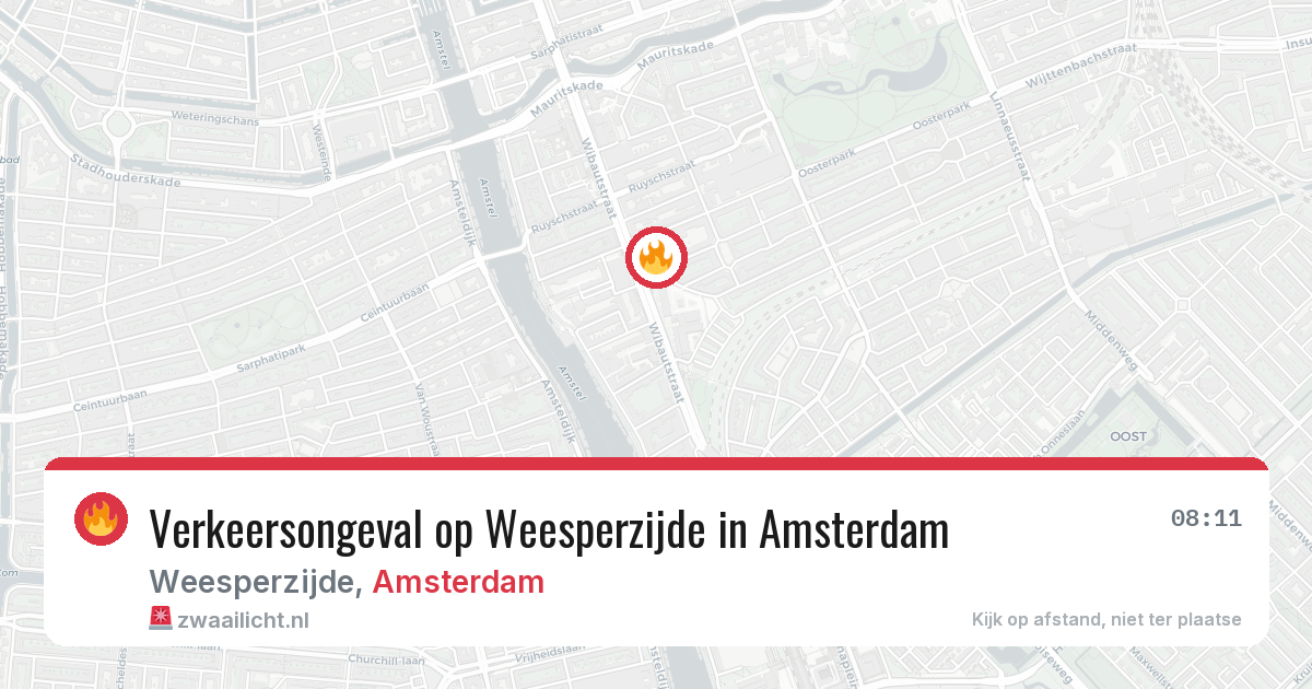 Verkeersongeval op Weesperzijde in Amsterdam — 9 aug 2026