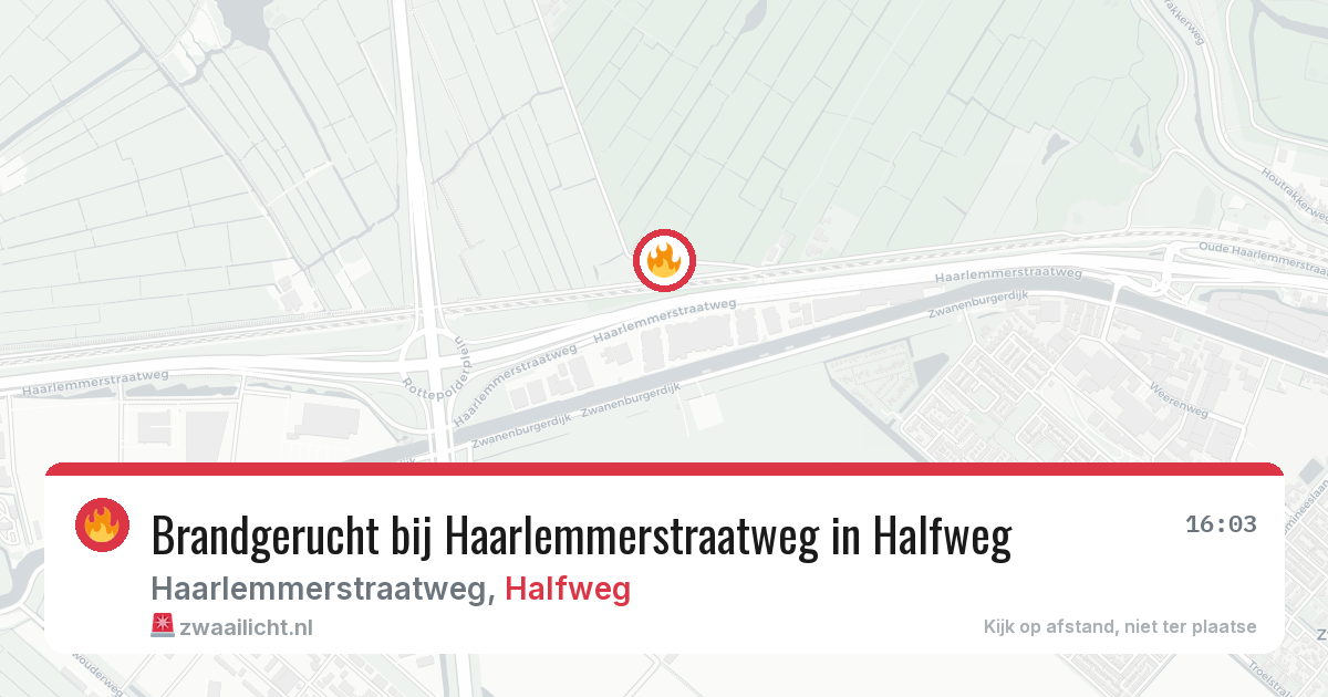 Brandgerucht bij Haarlemmerstraatweg in Halfweg — 16 jun 2026