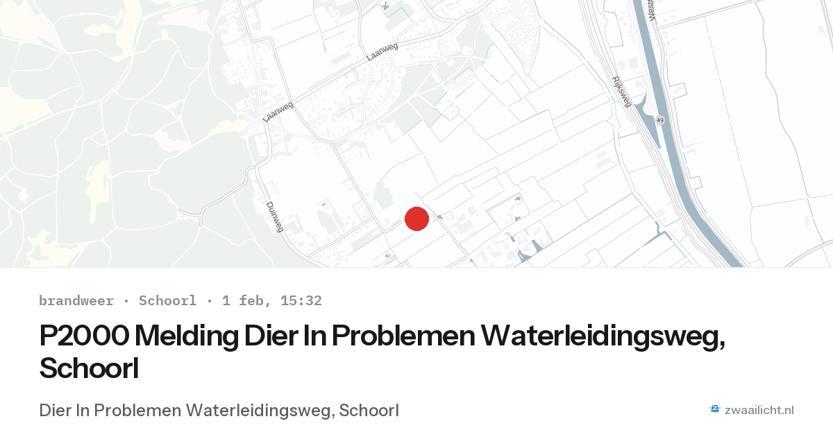 P2000 Melding Dier In Problemen Waterleidingsweg, Schoorl — 1 feb 2026