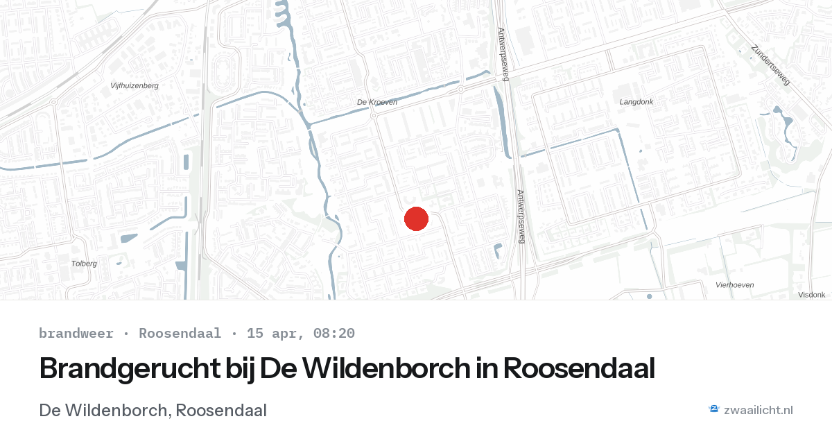 Brandgerucht bij De Wildenborch in Roosendaal — 15 apr 2026