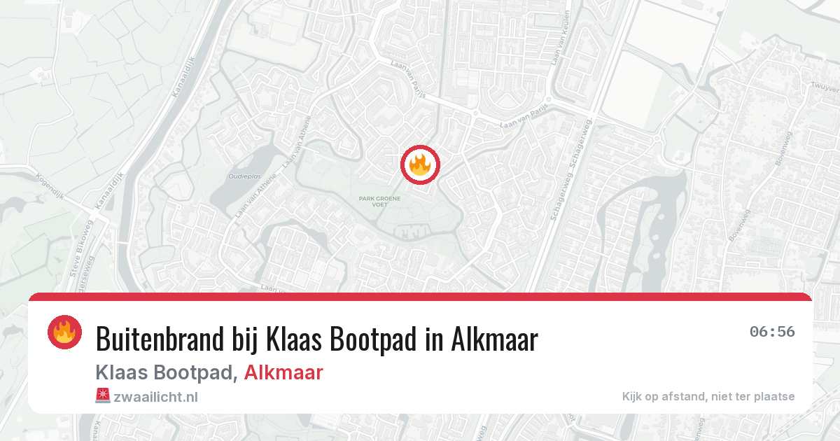 Buitenbrand bij Klaas Bootpad in Alkmaar — 9 aug 2026