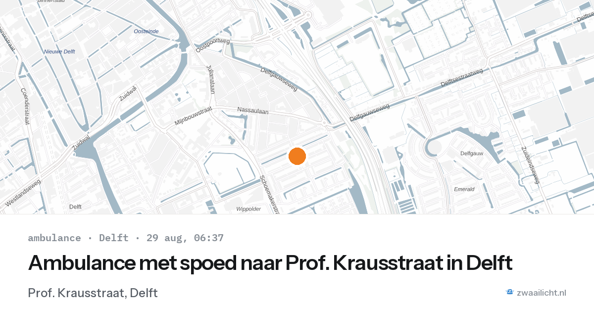 Ambulance met spoed naar Prof. Krausstraat in Delft — 29 aug 2026