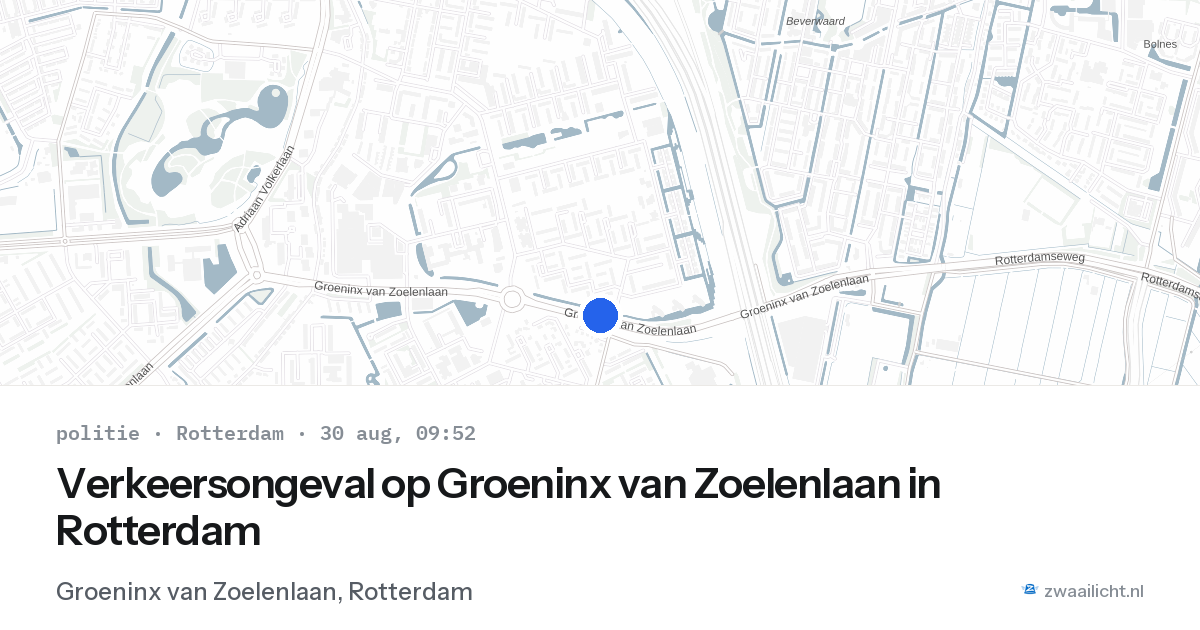 Verkeersongeval op Groeninx van Zoelenlaan in Rotterdam — 30 aug 2026