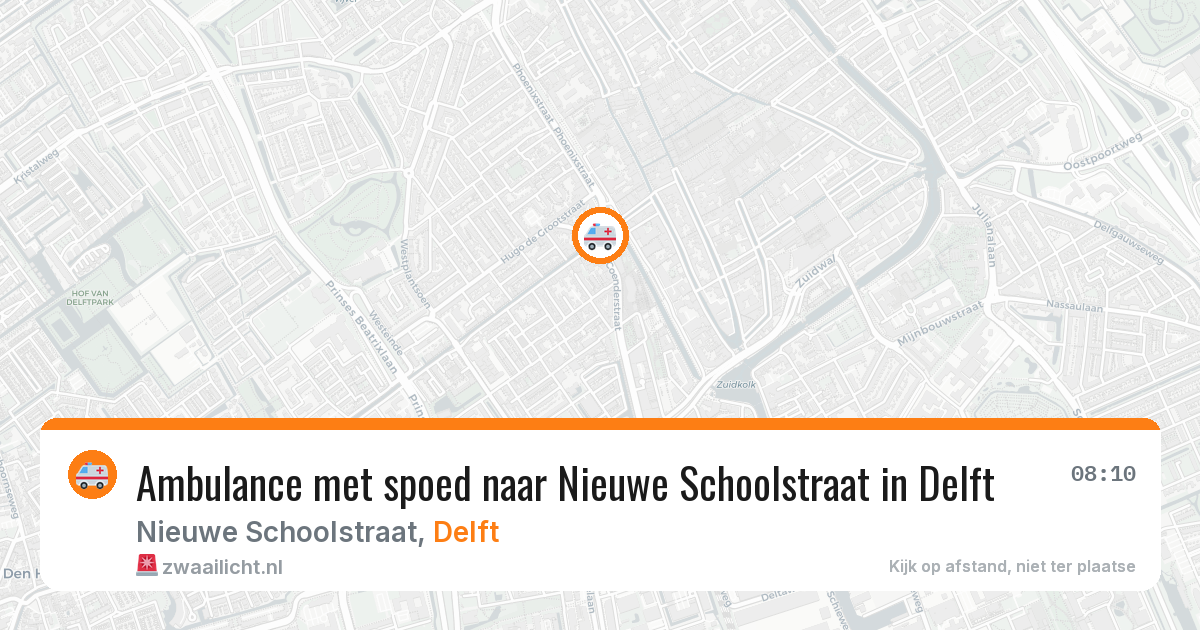 Ambulance met spoed naar Nieuwe Schoolstraat in Delft — 14 aug 2026