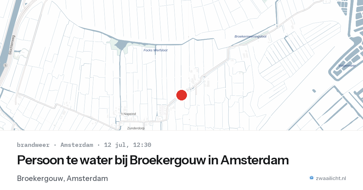 Persoon te water bij Broekergouw in Amsterdam — 12 jul 2026