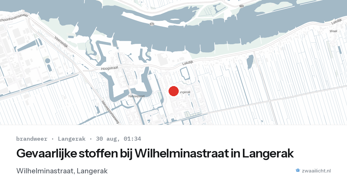 Gevaarlijke stoffen bij Wilhelminastraat in Langerak — 29 aug 2026