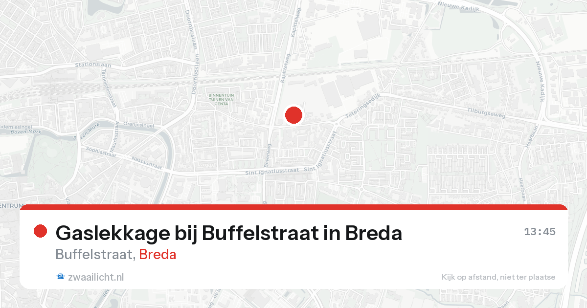 Gaslekkage bij Buffelstraat in Breda — 17 aug 2026