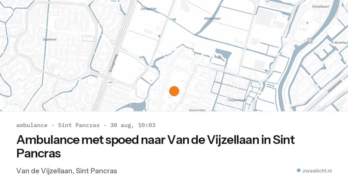 Ambulance met spoed naar Van de Vijzellaan in Sint Pancras — 30 aug 2026