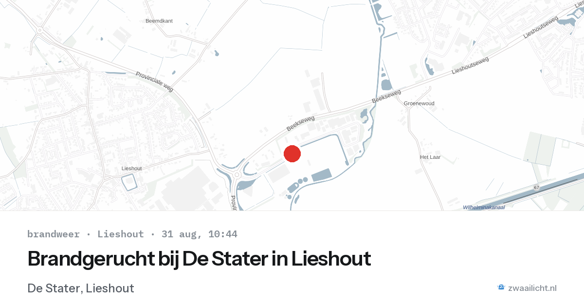 Brandgerucht bij De Stater in Lieshout — 31 aug 2026