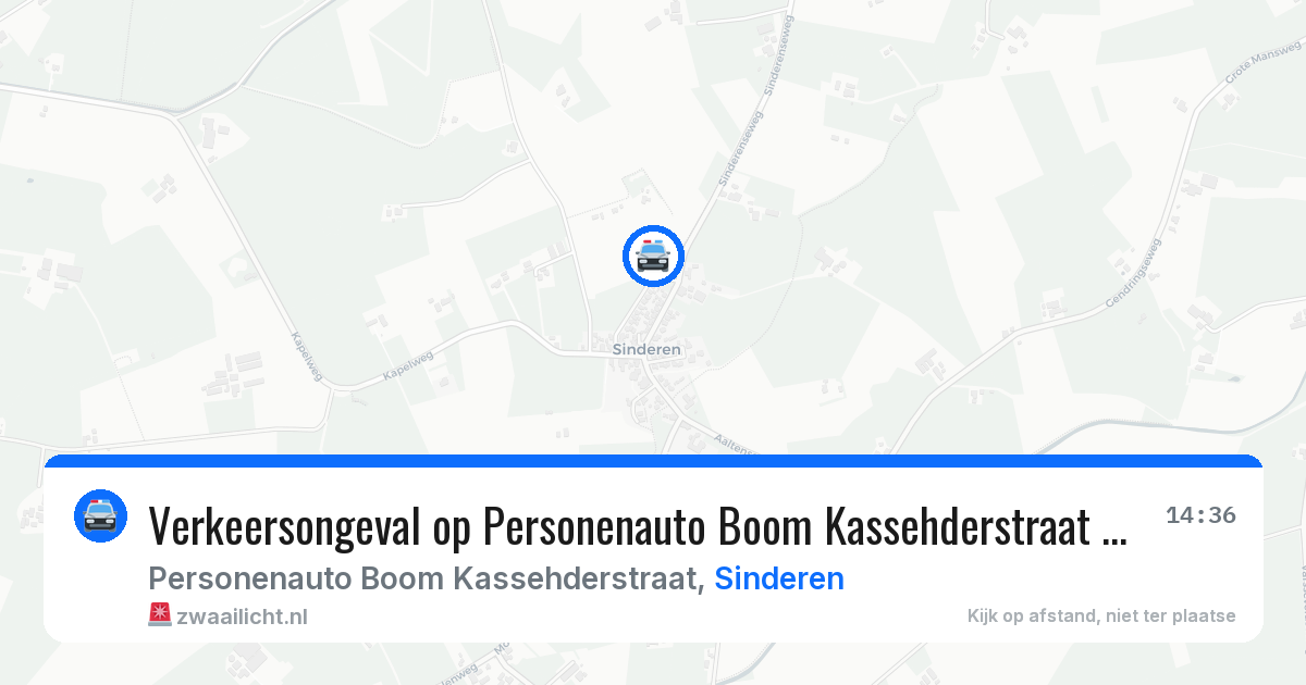 Verkeersongeval op Personenauto Boom Kassehderstraat in Sinderen — 14 jun 2026