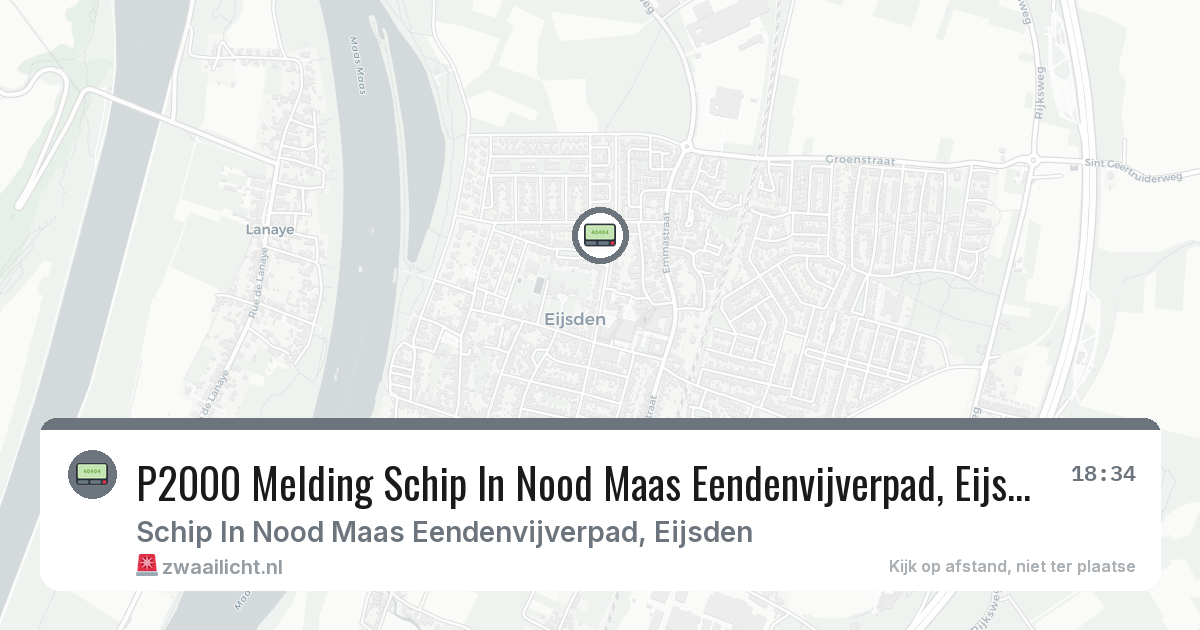 P2000 Melding Schip In Nood Maas Eendenvijverpad, Eijsden — 22 jun 2026