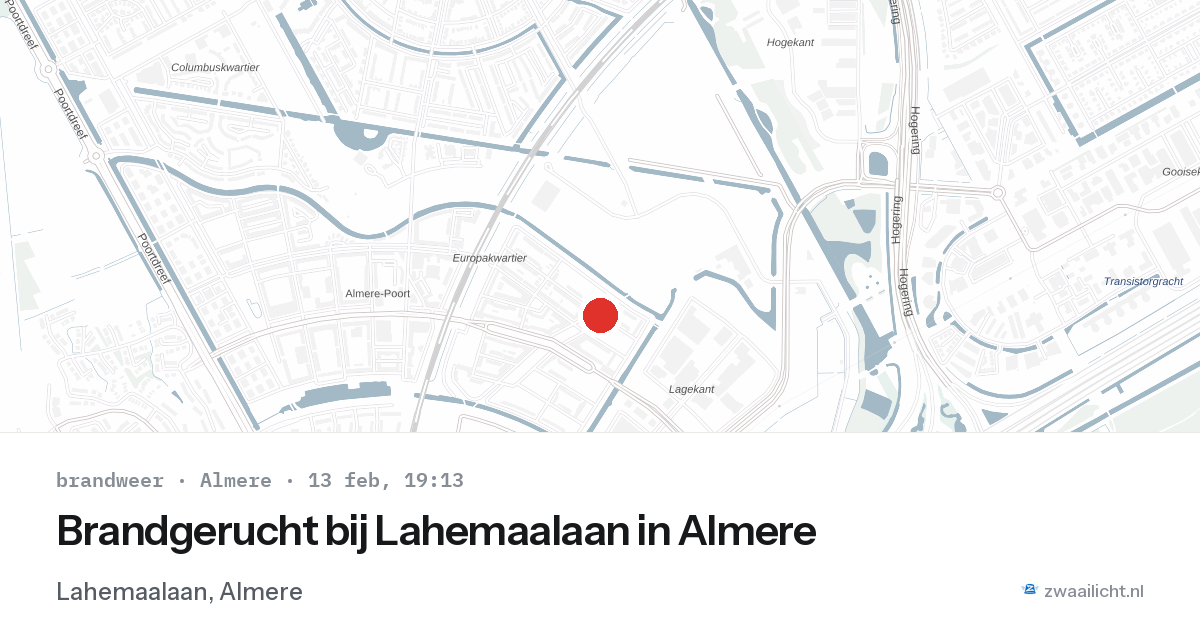 Brandgerucht bij Lahemaalaan in Almere — 13 feb 2026