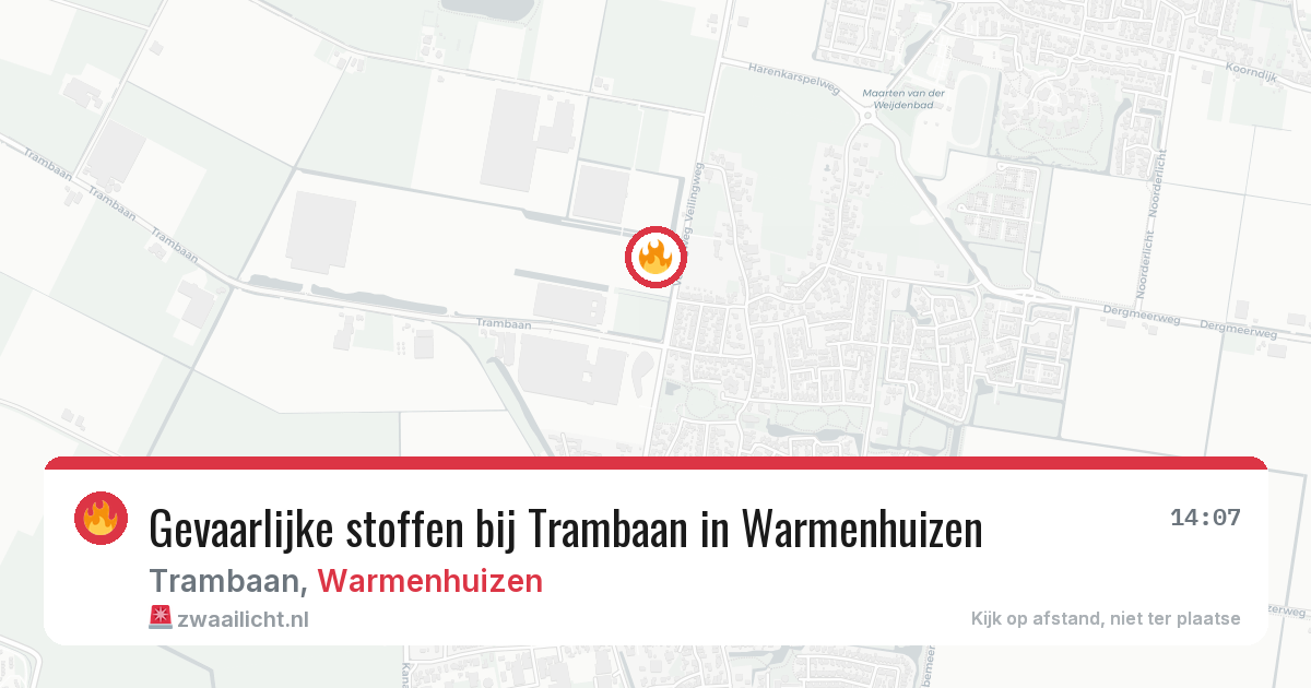 Gevaarlijke stoffen bij Trambaan in Warmenhuizen — 10 aug 2026