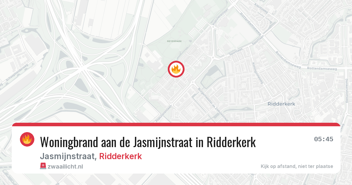 Woningbrand aan de Jasmijnstraat in Ridderkerk — 22 jun 2026