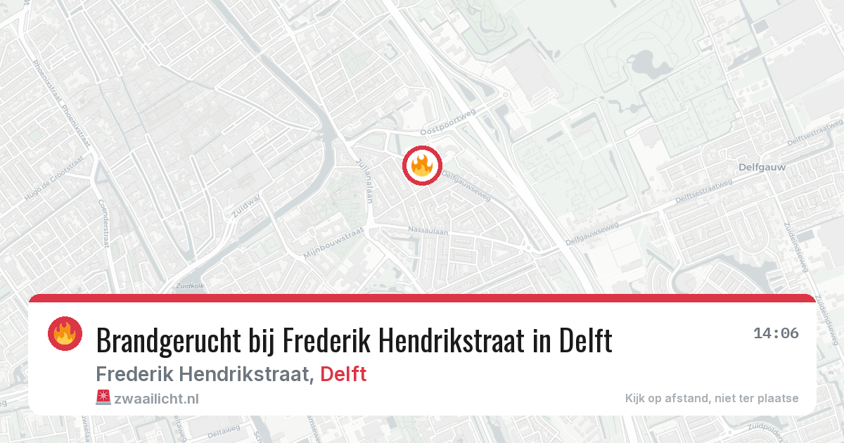 Brandgerucht bij Frederik Hendrikstraat in Delft — 24 jul 2026