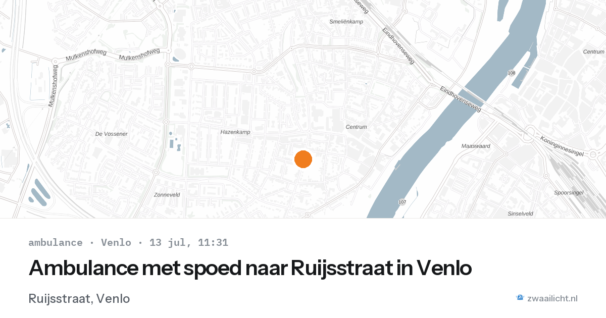 Ambulance met spoed naar Ruijsstraat in Venlo — 13 jul 2026