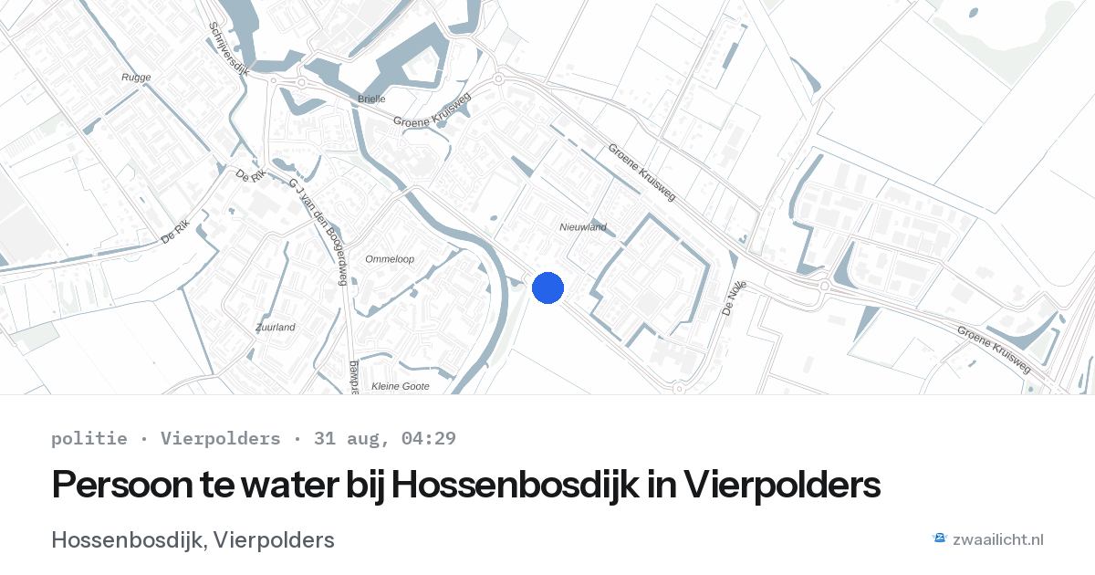 Persoon te water bij Hossenbosdijk in Vierpolders — 31 aug 2026