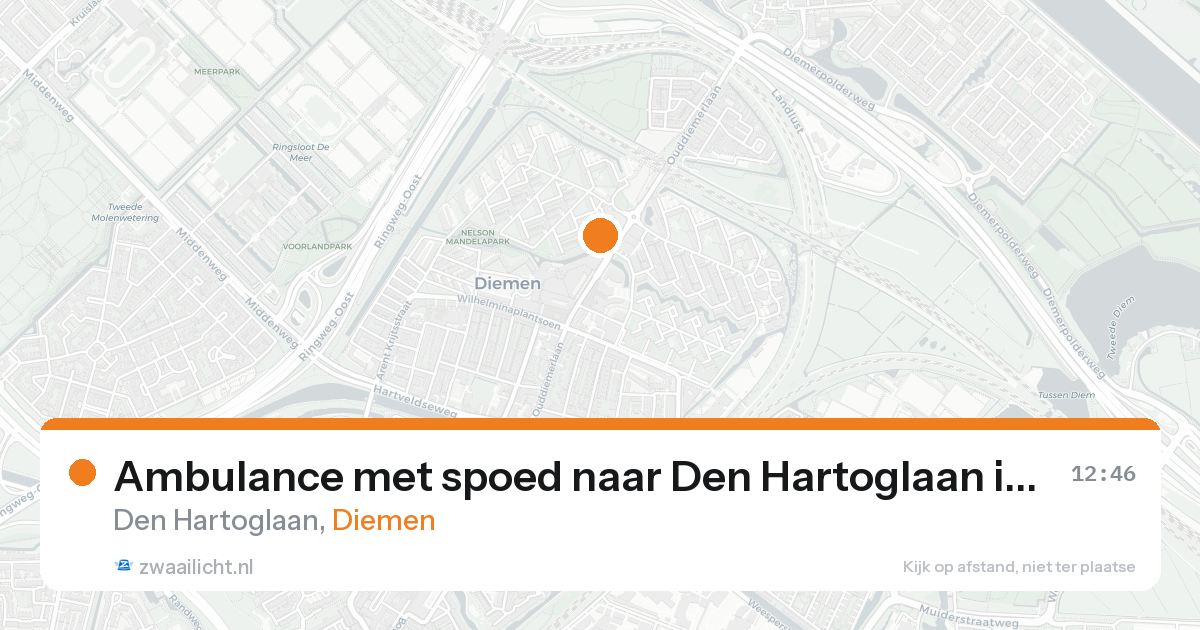 Ambulance met spoed naar Den Hartoglaan in Diemen — 18 aug 2026