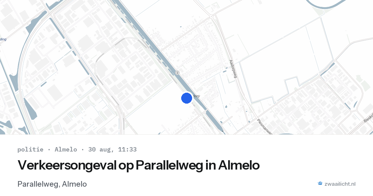 Verkeersongeval op Parallelweg in Almelo — 30 aug 2026