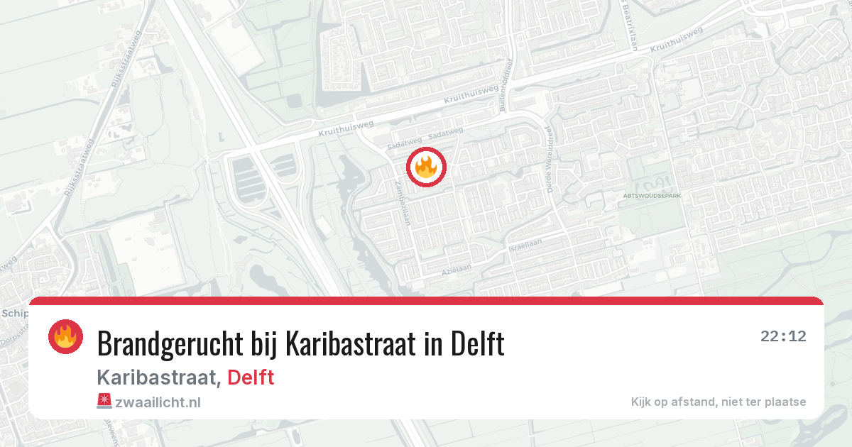 Brandgerucht bij Karibastraat in Delft — 27 apr 2026