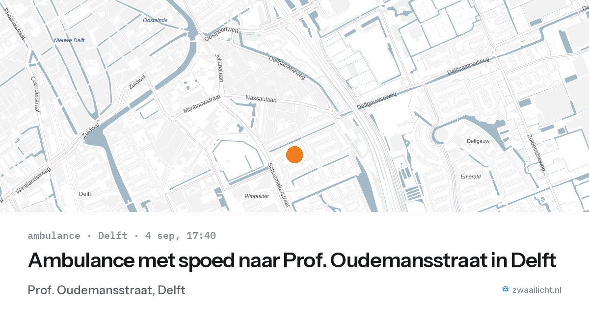 Ambulance met spoed naar Prof. Oudemansstraat in Delft — 4 sep 2026