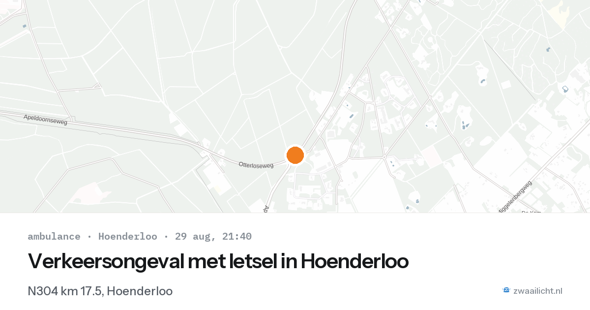 Verkeersongeval met letsel in Hoenderloo — 29 aug 2026