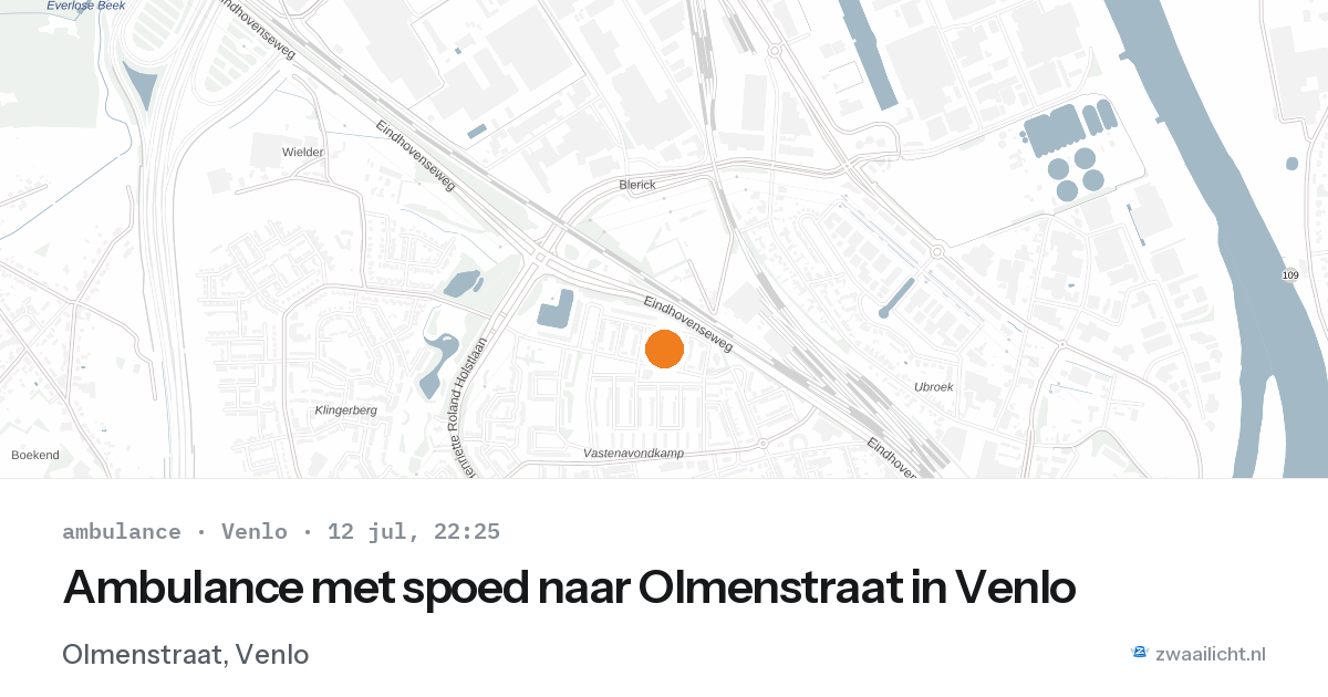 Ambulance met spoed naar Olmenstraat in Venlo — 12 jul 2026