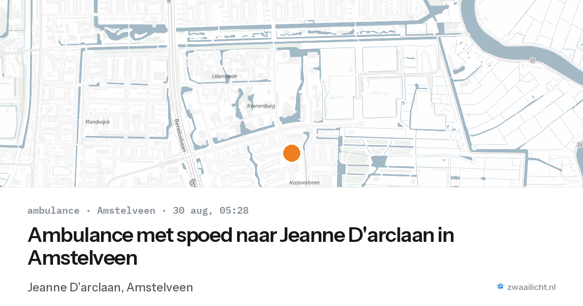 Ambulance met spoed naar Jeanne D'arclaan in Amstelveen — 30 aug 2026