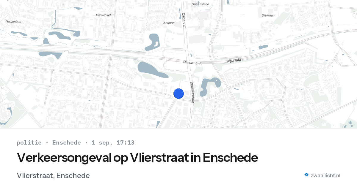Verkeersongeval op Vlierstraat in Enschede — 1 sep 2026