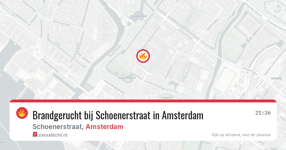 Brandgerucht bij Schoenerstraat in Amsterdam — 6 aug 2026