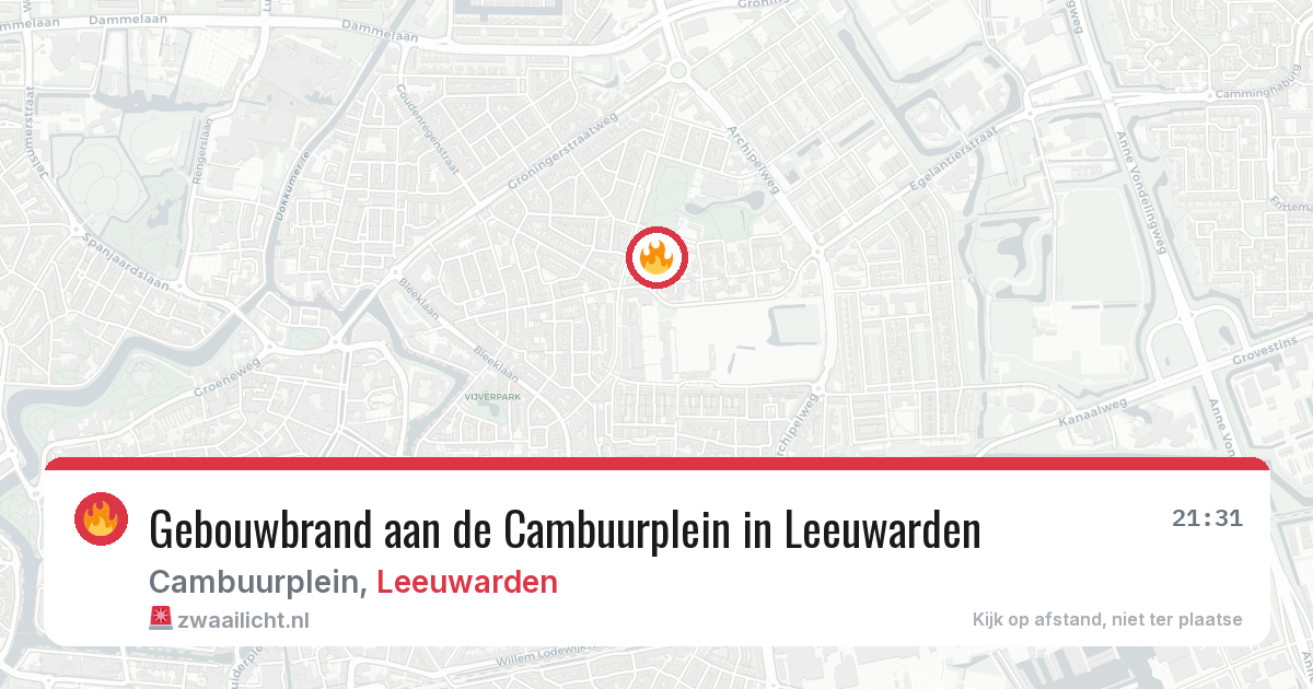 Gebouwbrand aan de Cambuurplein in Leeuwarden — 9 mei 2026