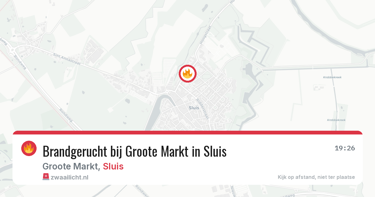 Brandgerucht bij Groote Markt in Sluis — 19 jun 2026