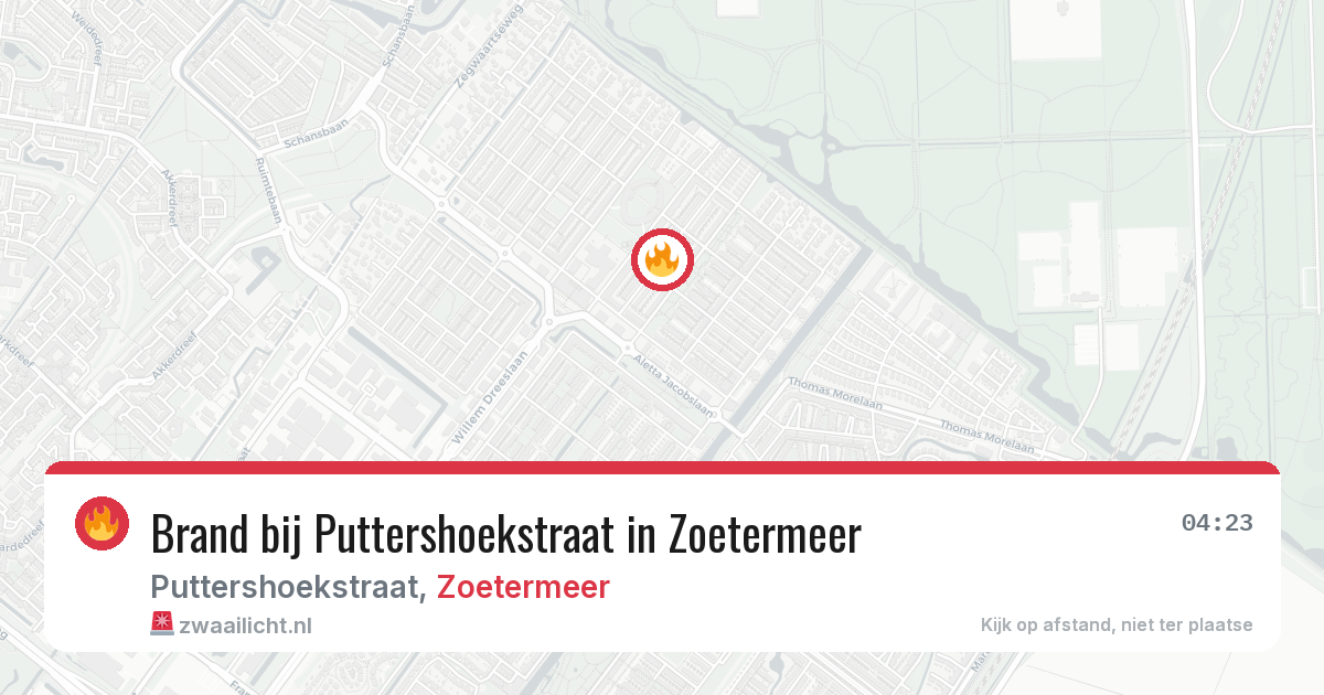 Brand bij Puttershoekstraat in Zoetermeer — 9 jul 2026
