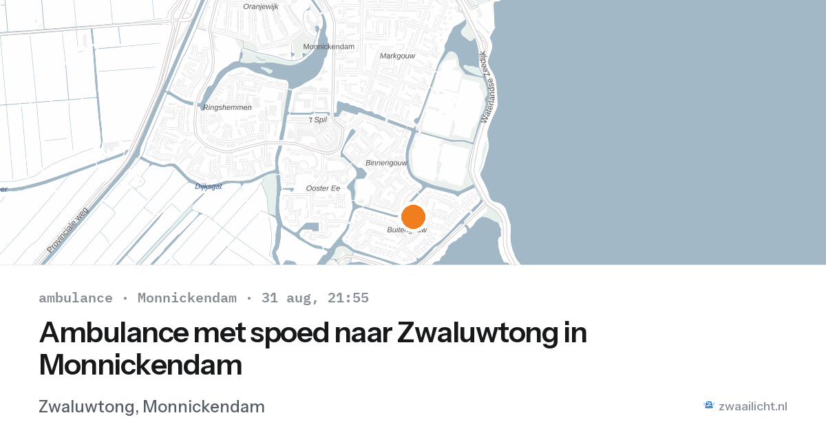 Ambulance met spoed naar Zwaluwtong in Monnickendam — 31 aug 2026
