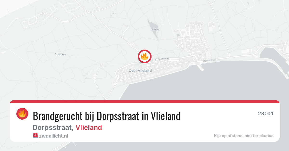 Brandgerucht bij Dorpsstraat in Vlieland — 24 jul 2026