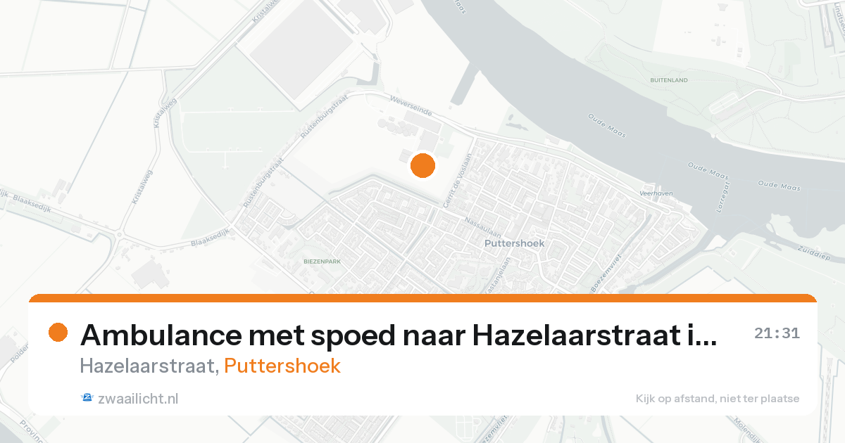 Ambulance met spoed naar Hazelaarstraat in Puttershoek — 21 aug 2026