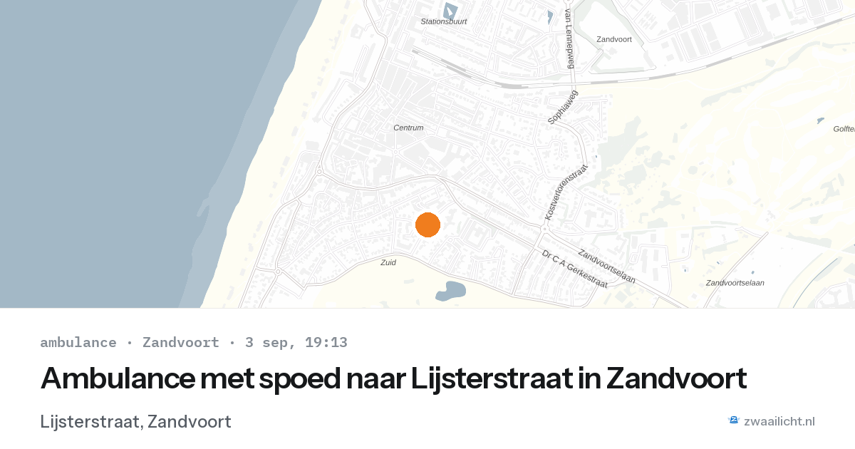 Ambulance met spoed naar Lijsterstraat in Zandvoort — 3 sep 2026