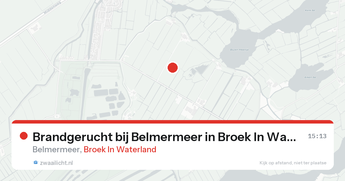 Brandgerucht bij Belmermeer in Broek In Waterland — 25 aug 2026