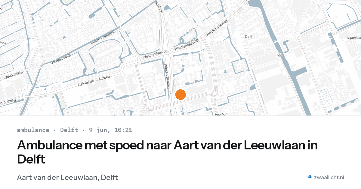 Ambulance met spoed naar Aart van der Leeuwlaan in Delft — 9 jun 2026