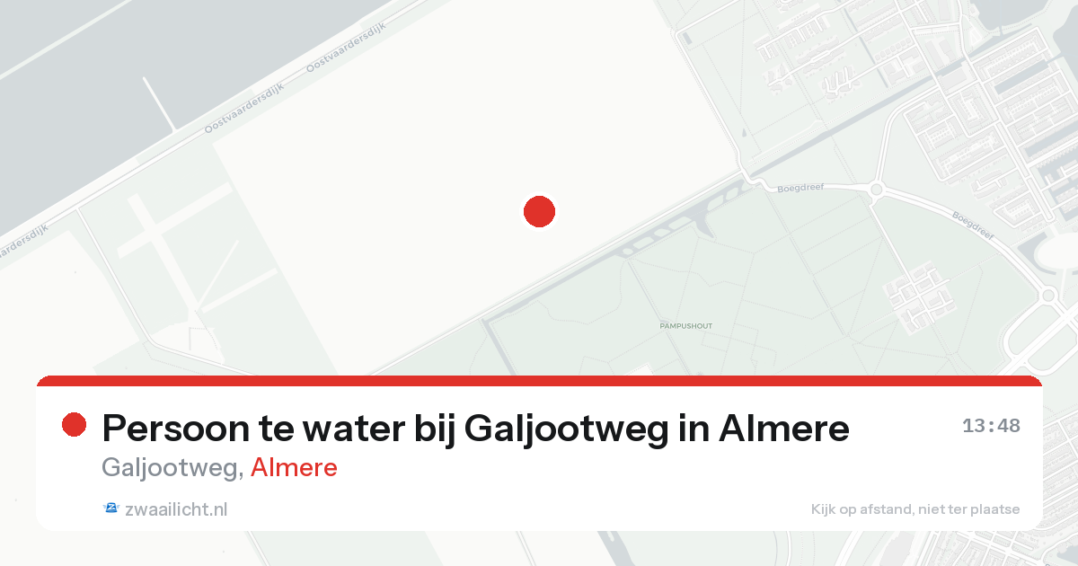 Persoon te water bij Galjootweg in Almere — 24 aug 2026