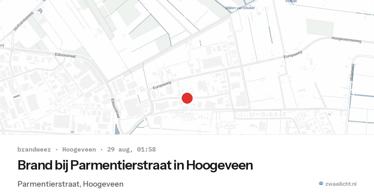 Brand bij Parmentierstraat in Hoogeveen — 28 aug 2026
