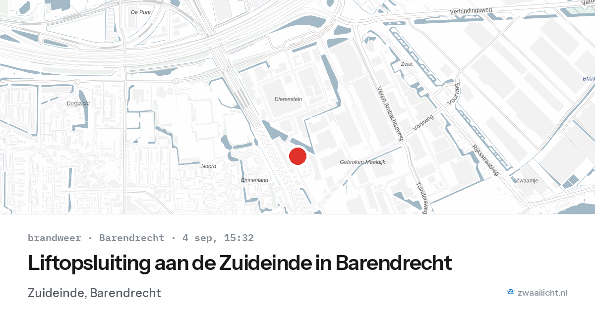 Liftopsluiting aan de Zuideinde in Barendrecht — 4 sep 2026