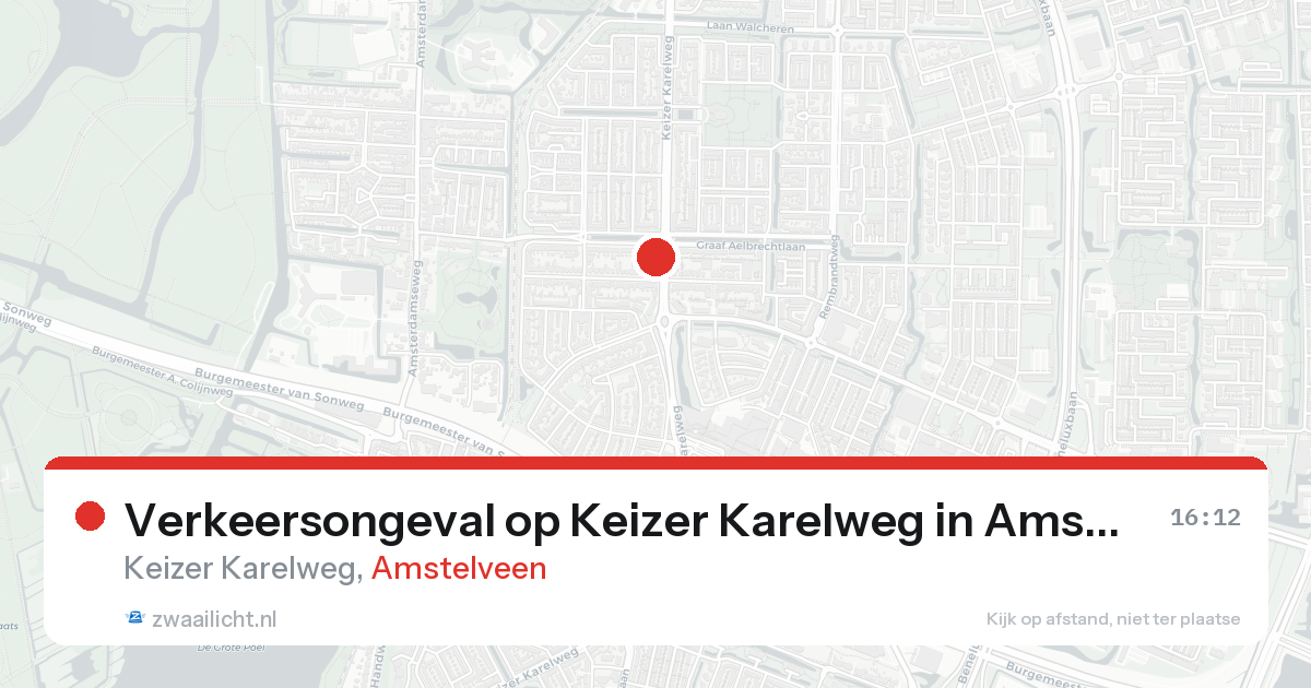 Verkeersongeval op Keizer Karelweg in Amstelveen — 16 aug 2026