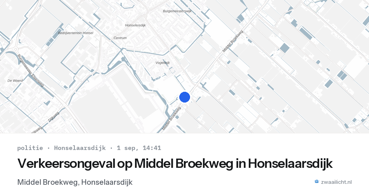 Verkeersongeval op Middel Broekweg in Honselaarsdijk — 1 sep 2026