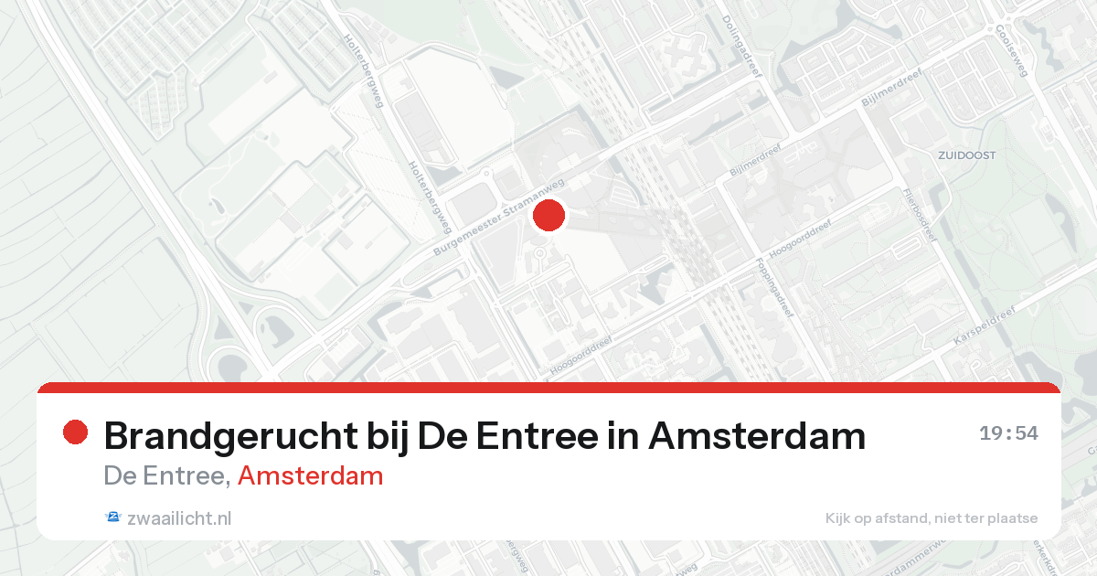 Brandgerucht bij De Entree in Amsterdam — 17 aug 2026