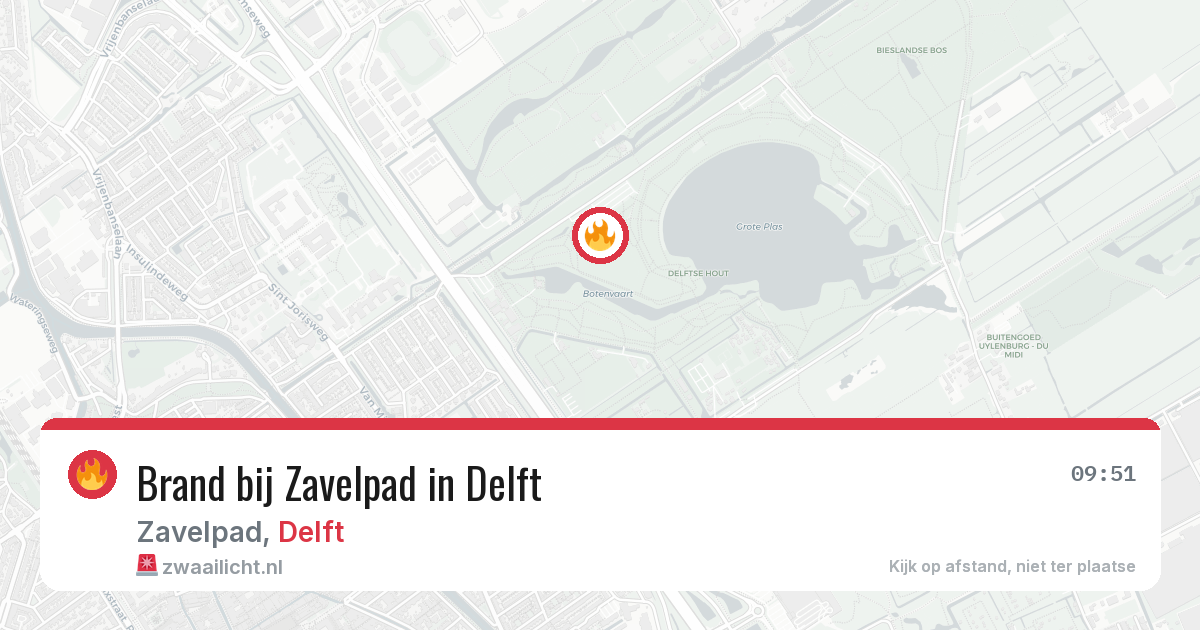 Brand bij Zavelpad in Delft — 26 jul 2026