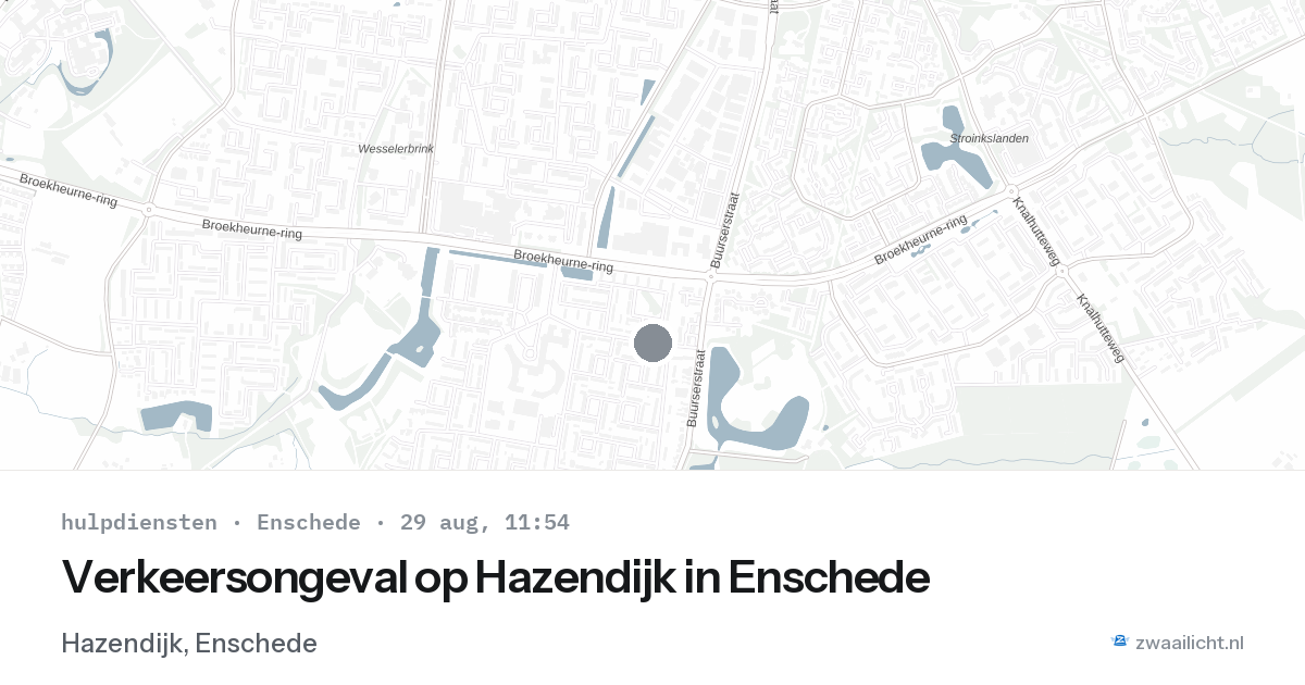 Verkeersongeval op Hazendijk in Enschede — 29 aug 2026