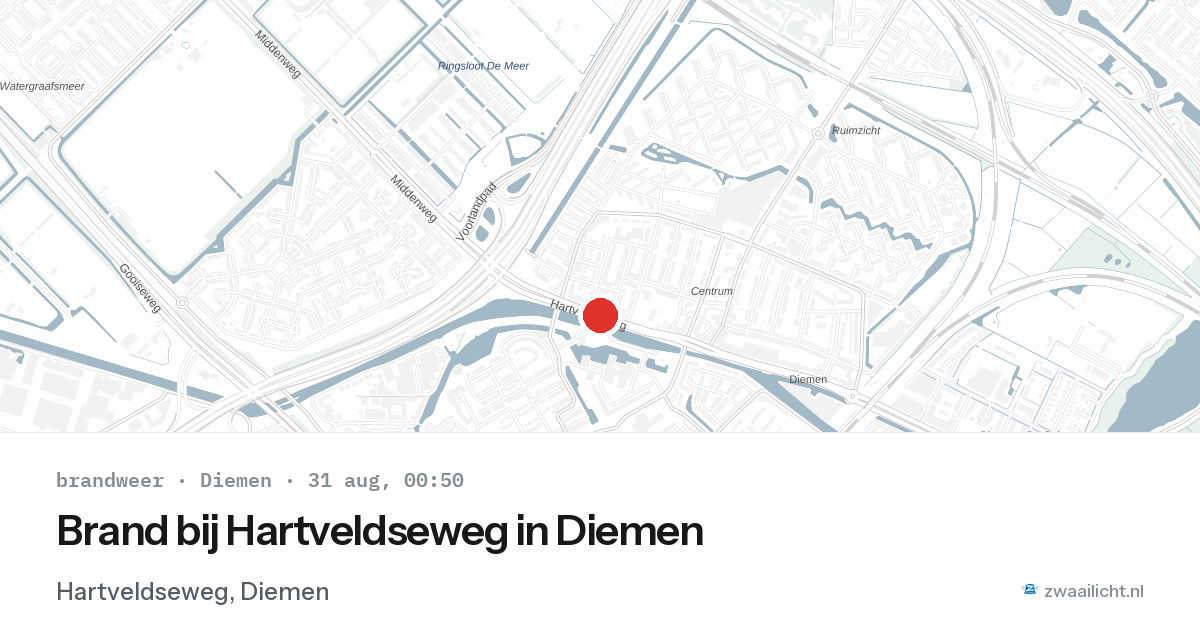 Brand bij Hartveldseweg in Diemen — 30 aug 2026