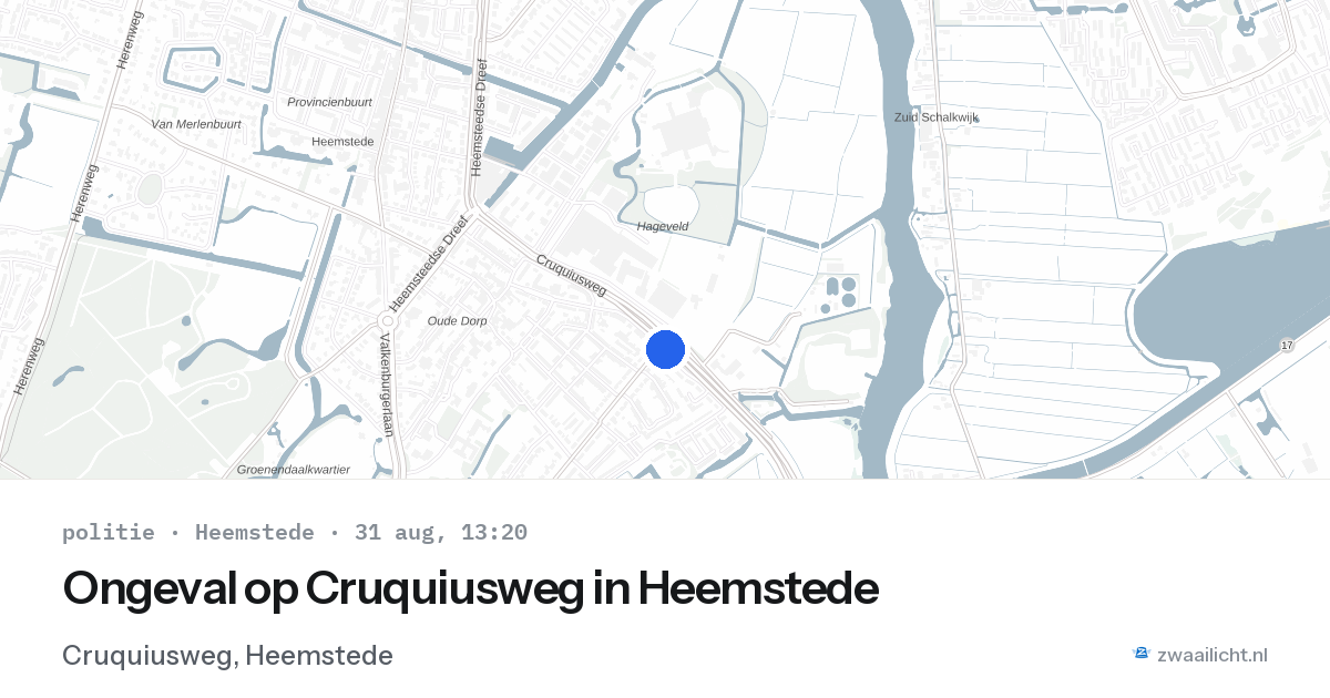 Ongeval op Cruquiusweg in Heemstede — 31 aug 2026