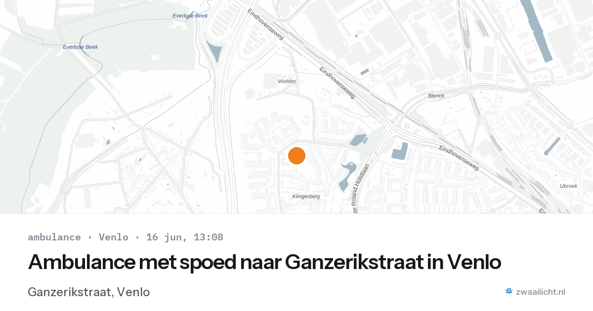 Ambulance met spoed naar Ganzerikstraat in Venlo — 16 jun 2026